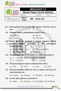 Bio-11, Ch-02, Model Paper Wh 1